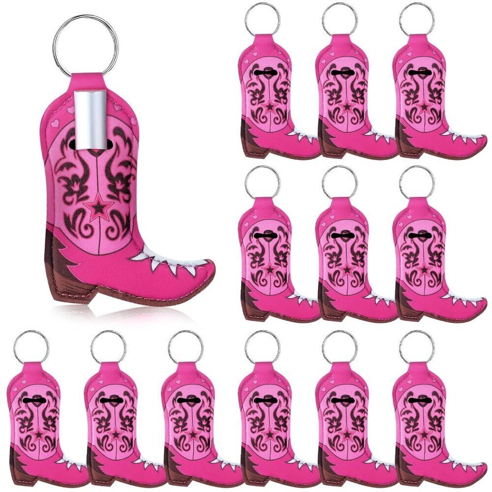 12 Pack Cowgirl Boot Lipstick Holder Keychain Bulk Western Neoprene for Women